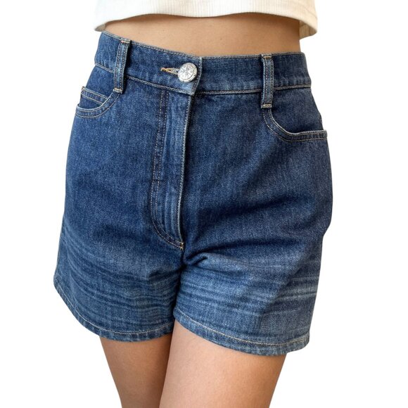 CHANEL Vintage P47482 CC Mark Logo Denim Short Pants #36 Blue [106477] - Picture 3 of 12